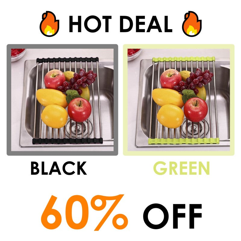 Foldable Dish Drying Sink Rack - [60% OFF] BLACK + GREEN / 18.5 x 11 inches - Awesales