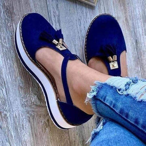 Women's Orthopedic Casual Platform Flat Comfort Shoes Breathable Leather Walking Shoes High Damping Soles - BLUE / 6 - Awesales