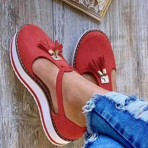 Women's Orthopedic Casual Platform Flat Comfort Shoes Breathable Leather Walking Shoes High Damping Soles - RED / 6 - Awesales