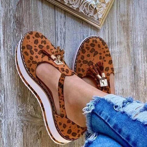 Women's Orthopedic Casual Platform Flat Comfort Shoes Breathable Leather Walking Shoes High Damping Soles - LEOPARD / 6 - Awesales