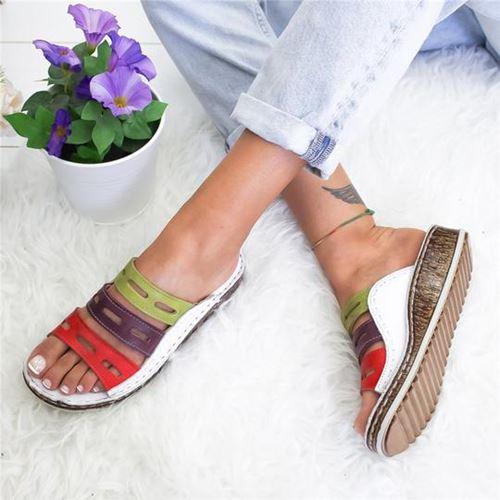 Women Tri Color Comfy Bunion Corrector Orthopedic Bunion Correction Sandal Shoes 2021 - White / 5.5 - Awesales