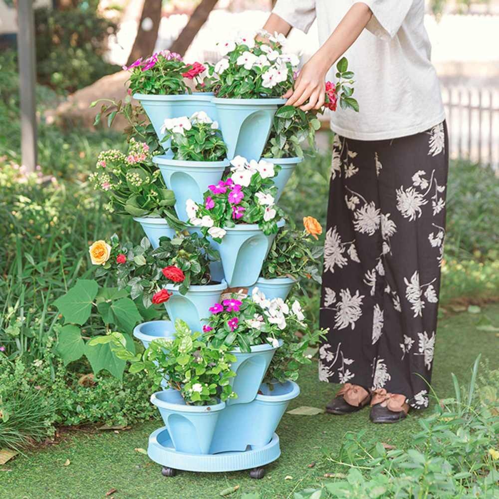 Stackable Flower Tower Planter with Flow Grid System (2021 Release) - Awesales