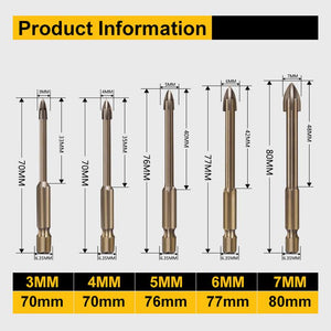 Multifunctional Cross Triangle Drill Bit - 5 Pcs - Normal (1/8"-5/32"-3/16"-1/4"-9/32") / 1 Set - Awesales