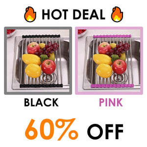 Foldable Dish Drying Sink Rack - [60% OFF] BLACK + PINK / 18.5 x 11 inches - Awesales