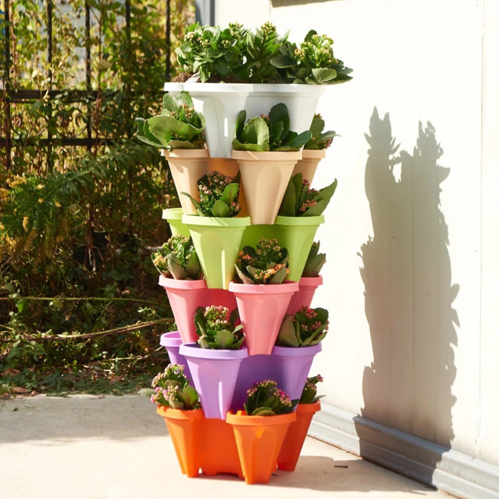 Stackable Flower Tower Planter with Flow Grid System (2021 New version) - Pink / HOT DEALS: Pack of 3 Pots (Free Shipping + Saving 25%) - Awesales
