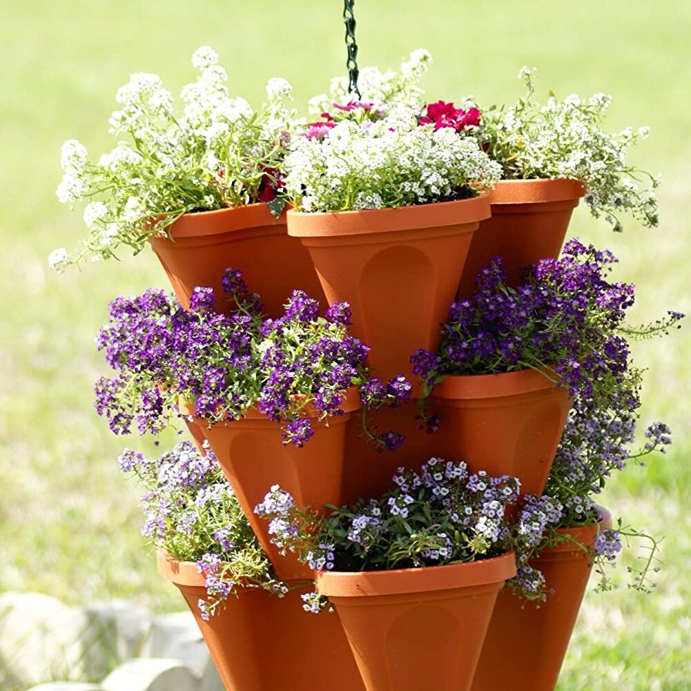 Stackable Flower Tower Planter with Flow Grid System (2021 New version) - Awesales