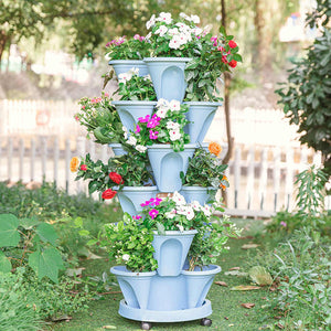 Stackable Flower Tower Planter with Flow Grid System (2021 New version) - Blue / HOT DEALS: Pack of 3 Pots (Free Shipping + Saving 25%) - Awesales