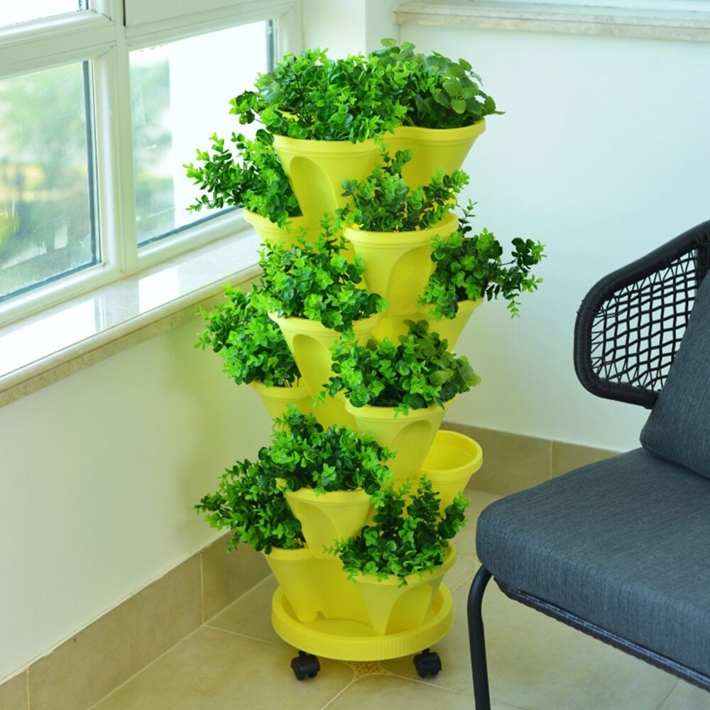 Stackable Flower Tower Planter with Flow Grid System - GREEN / Individual Pot - Awesales