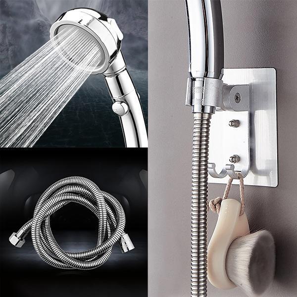The Misugi - 3 In 1 High Pressure Showerhead (US Standard Hose Size) - Silver-Full Set (include hose + holder) - Awesales
