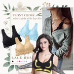 Front Cross Adjustable Side Buckle Lace Bra - Awesales