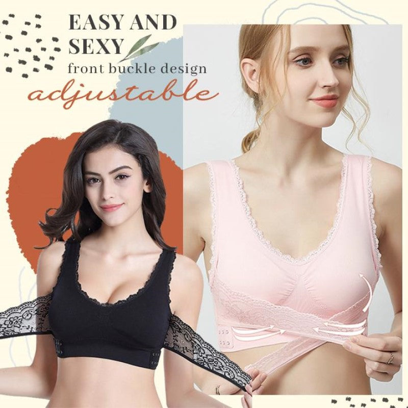 Front Cross Adjustable Side Buckle Lace Bra - Awesales
