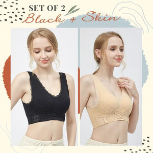 Push Up - Front Cross Lace Bra With Adjustable Side Buckle - SET 2: BLACK+SKIN (15% OFF) / S - Awesales