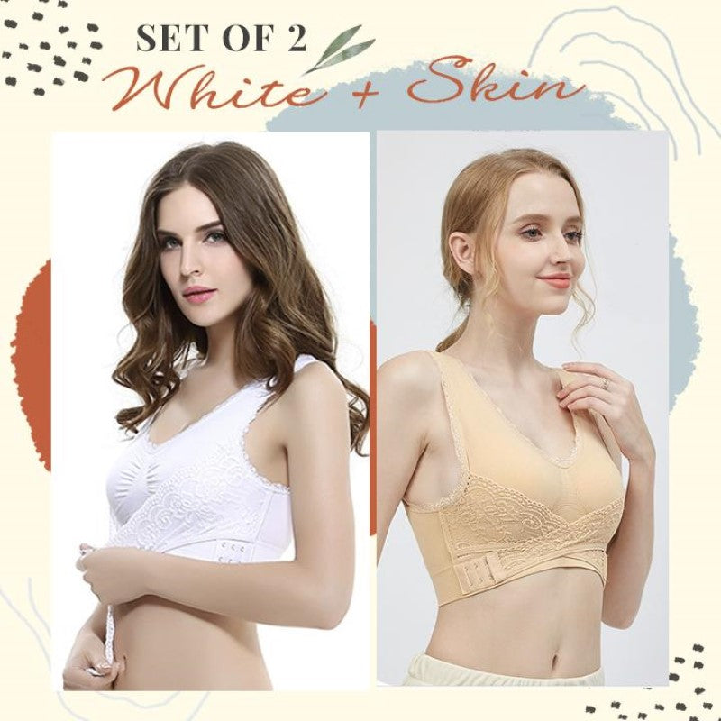 Push Up - Front Cross Lace Bra With Adjustable Side Buckle - SET 2: WHITE+SKIN (15% OFF) / S - Awesales
