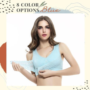 Front Cross Adjustable Side Buckle Lace Bra - BLUE / S - Awesales