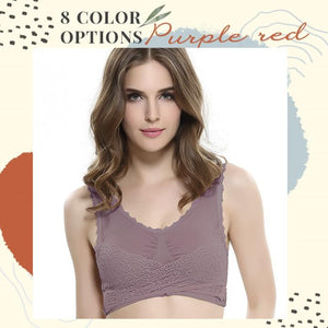 Front Cross Adjustable Side Buckle Lace Bra - PURPLE RED / S - Awesales
